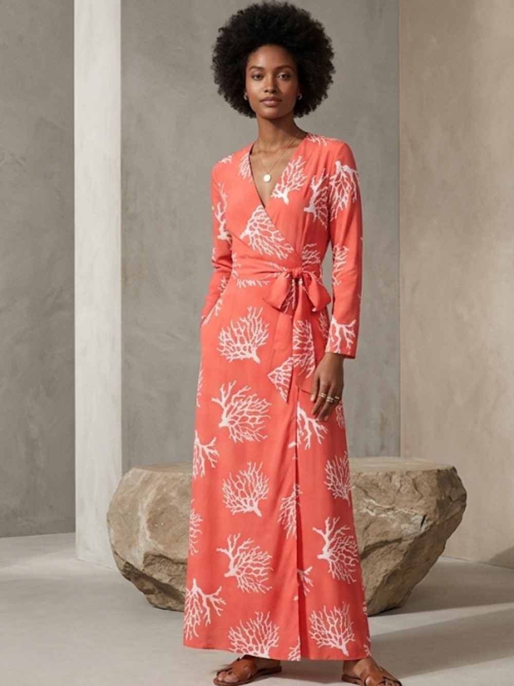 We Are Leone Silk Wrap Dress Robe Sea Coral Pink Size S/M